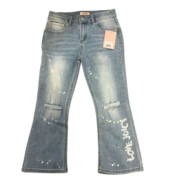 NWT Juicy Couture girls Mid Rise Crop Kick Flare jean stretch 12 Light Wash - Picture 1 of 11